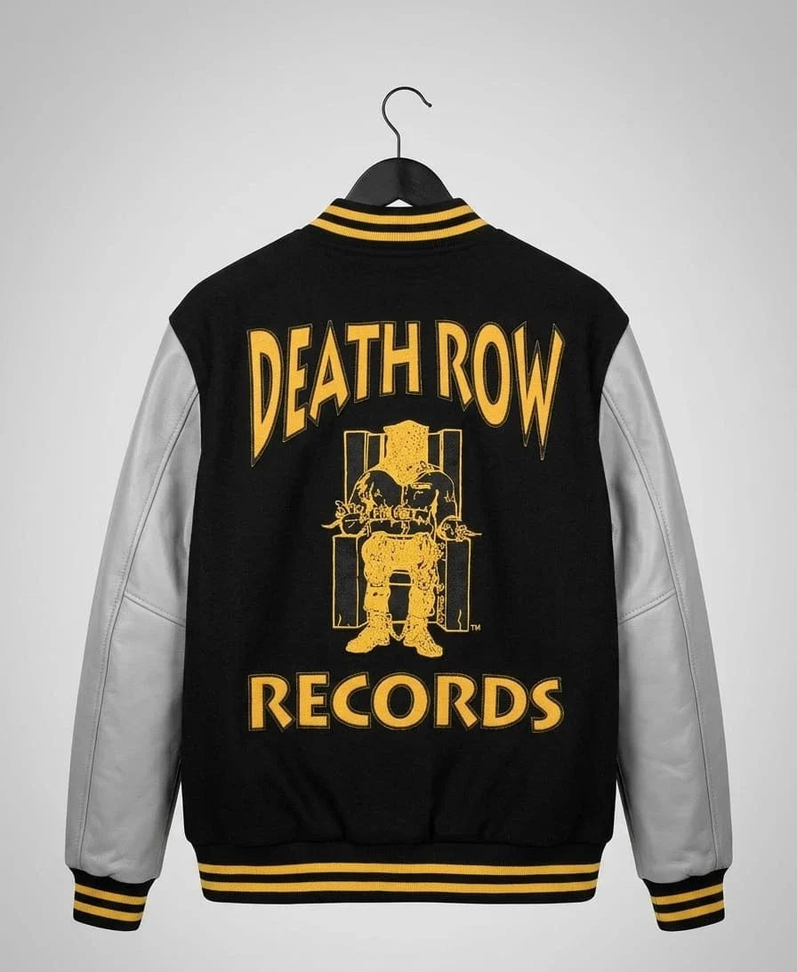 Death Row Records '91 Embroidered Bomber Varsity Jacket – Hand-Digitized Custom Streetwear - Image 2