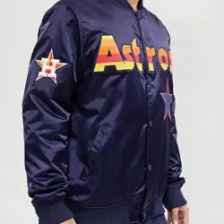 Astros Big Logo Satin Bomber Jacket - Image 2