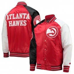 Atlanta Hawks Reliever Red/Black Satin Raglan Full-Snap Jacket