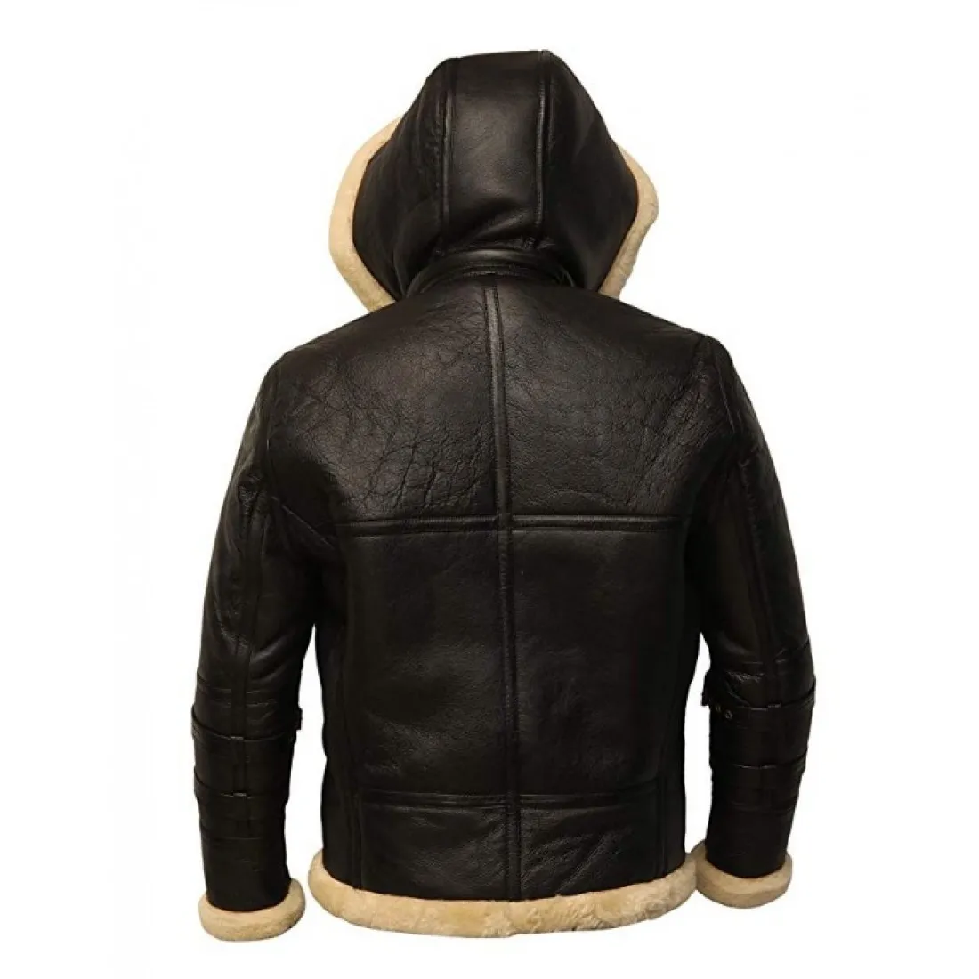 B3 Shearling Removable Hood Black Jacket - Image 2